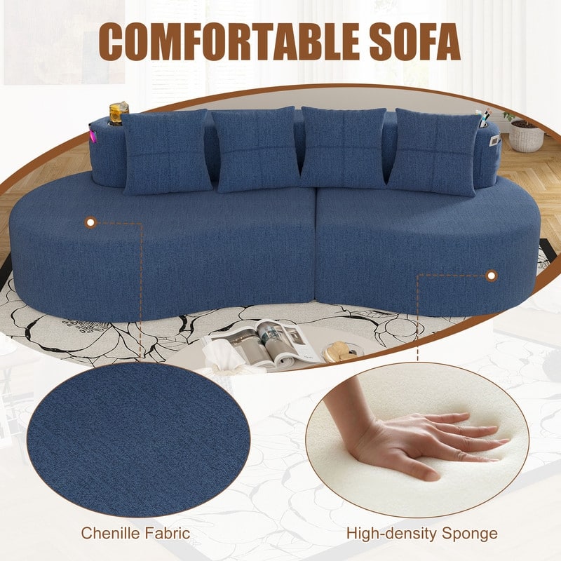 Chenille Upholstered Curved 3 Seat Minimalist Compressed Modular Sectional Sofa