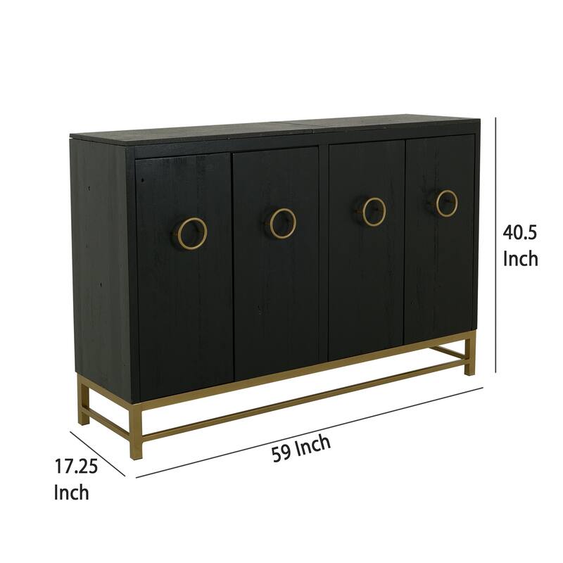 Kianu Sideboard Console Cabinet, 4 Door, Fixed Shelves, Charcoal Black