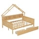 preview thumbnail 6 of 20, Wood Full Size House Platform Bed with LED Light, Storage Kids Bed with Drawer and Guardrail