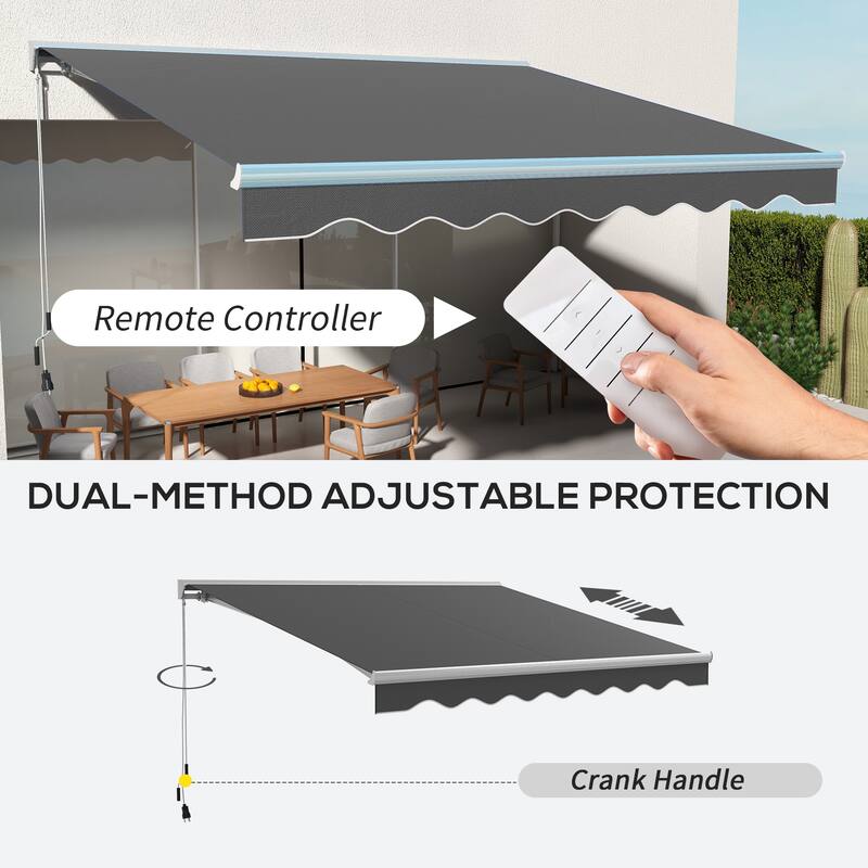 Outsunny 13' x 10' Electric Awning with LED Lights, Retractable Awning, UV40+ Sun Shade Shelter with Remote Controller and