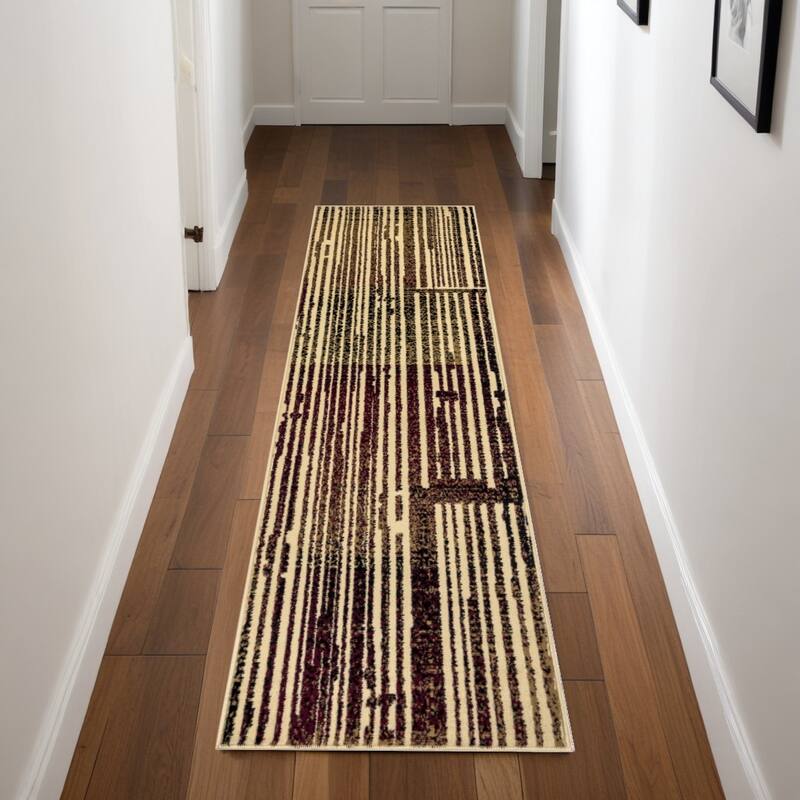 Ludih Power Loomed Abstract Traditional Modern Non Skid Stain Resistant Area Rug By HomeRoots - 90' X '27' X '0.5 - 90' X '27' X '0.5 - Tan - Runner