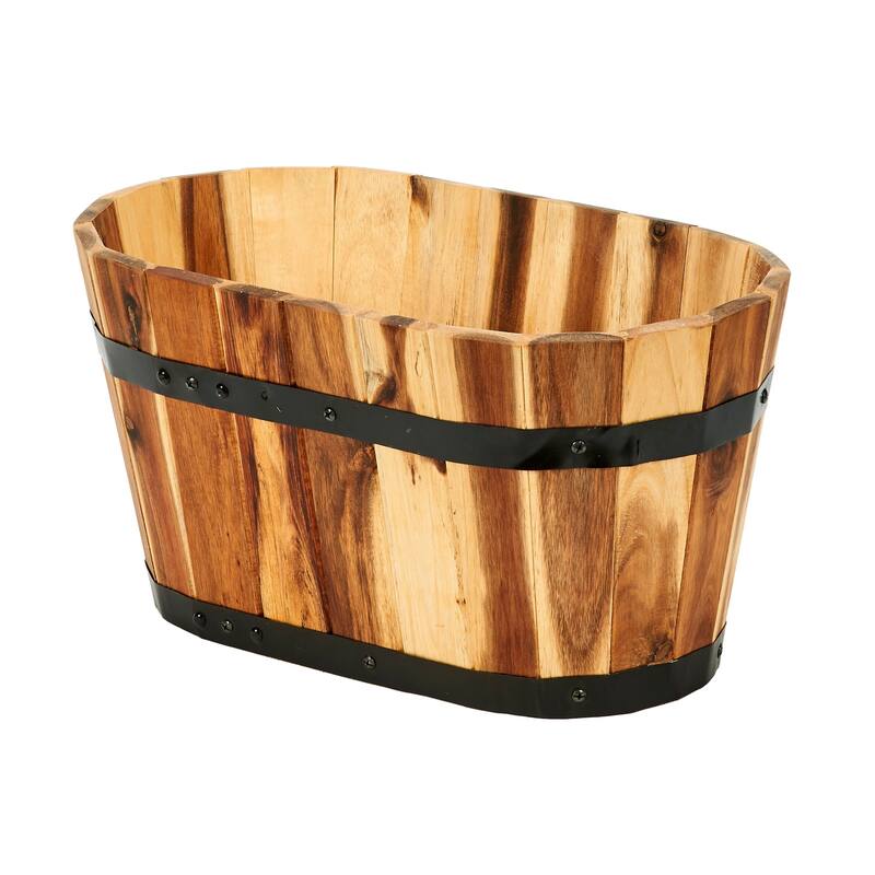 10" Nested Oval Wood Barrel Planter - 10