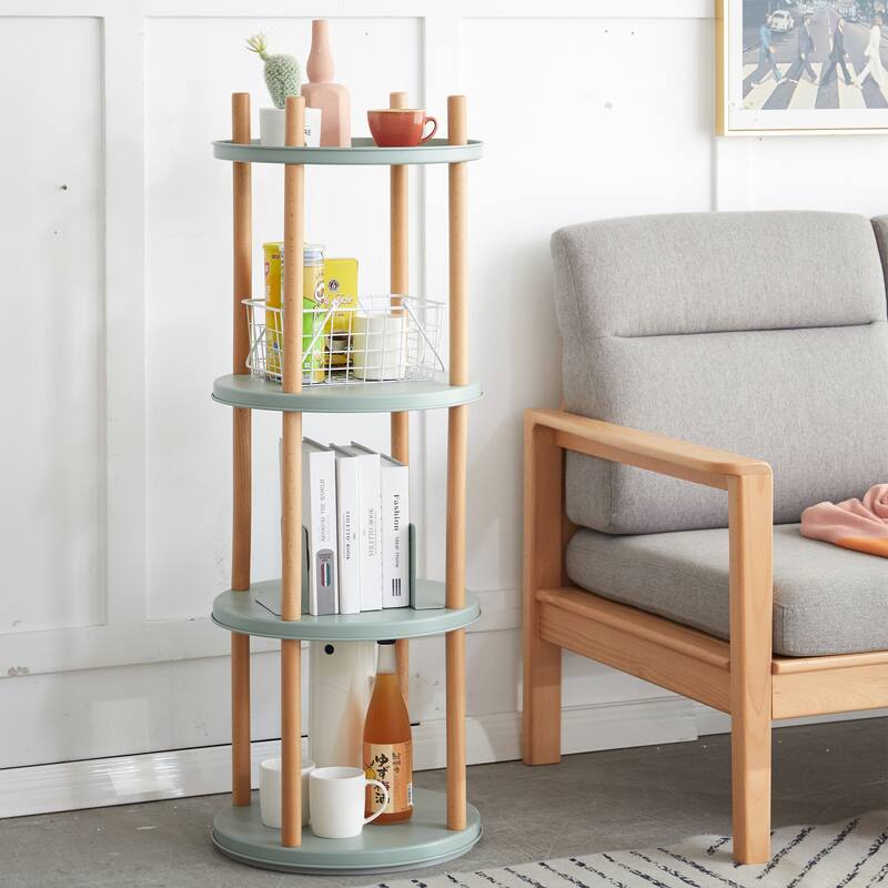 4 Tier 360° Rotating Bookshelf, Compact Design, Standing Shelf - Blue/Brown