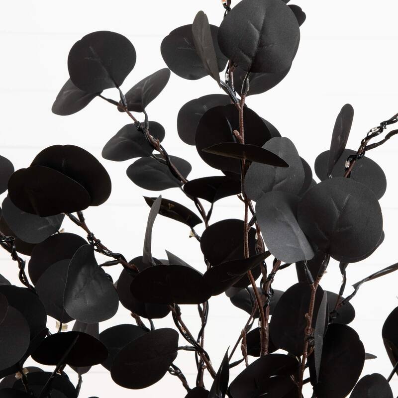 Pre-Lit Halloween Artificial Eucalyptus Potted Tree - 4' - Orange and Purple LED Lights