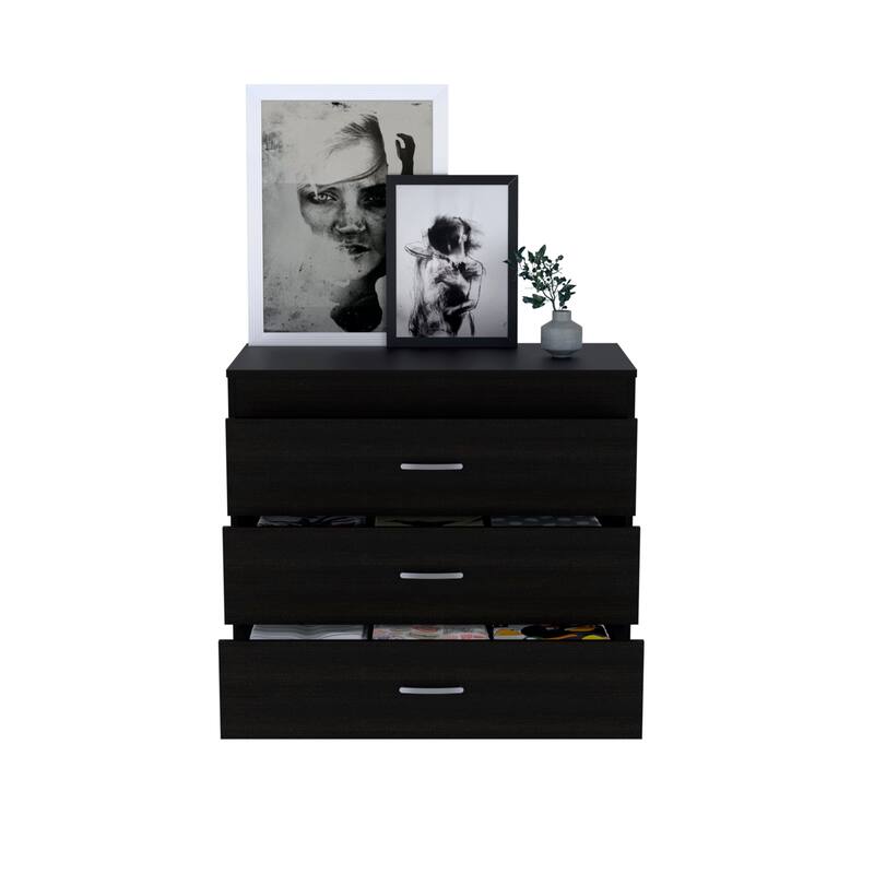 TUHOME Melia 3 Drawer Dresser with Superior Top and Metal Hardware