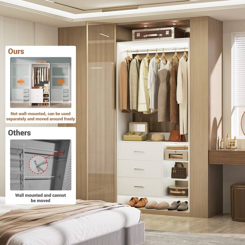 Cimly 30'' W Freestanding Closet Sytem with Hanging Rod, Closet Organizer with Drawers and Shelves