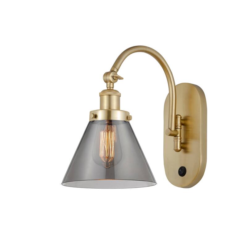Innovations Lighting 918-1W-13-8 Cone Sconce Cone 13" Tall Wall Sconce - Satin Gold / Plated Smoke