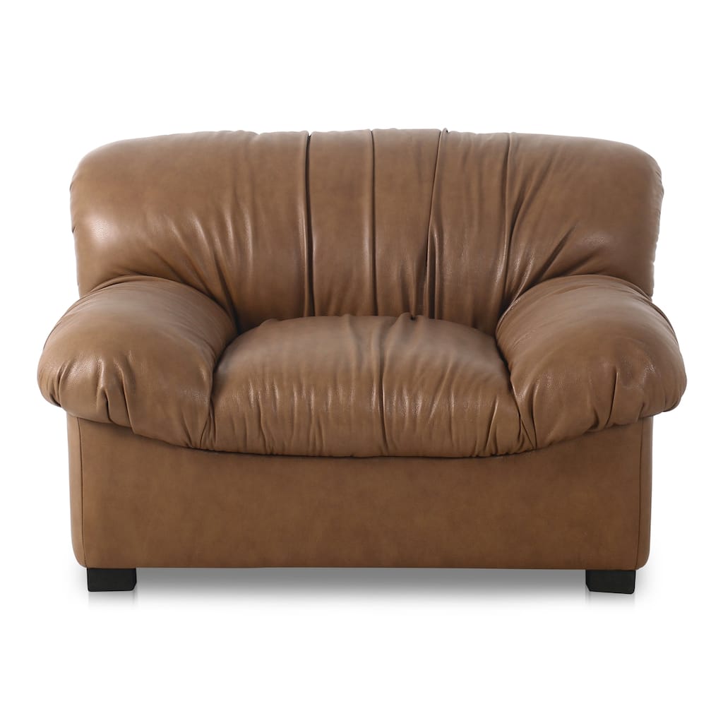 NADAAL STUDIOS Zarek Lounge Chair, Oversized Postmodern Design in Top Grain Leather, Tan