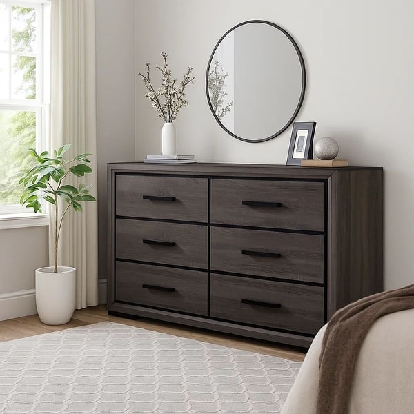 grey dresser black handles Wooden with 6 Drawers and Finger Pull Handle, Gray and - Bed Bath & Beyond Drawer dresser