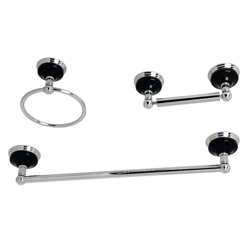 Kingston Brass Water Onyx 3 Piece Bathroom Package with 18" Towel Bar, - Polished Chrome