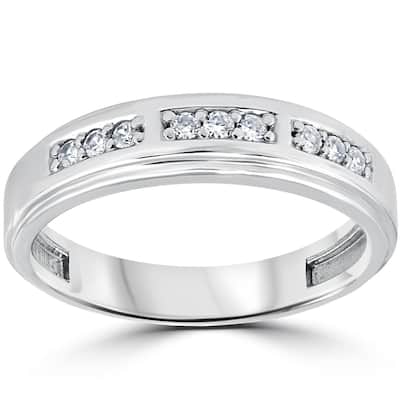 1/4Ct Mens Round Diamond Polished Wedding Ring White Gold