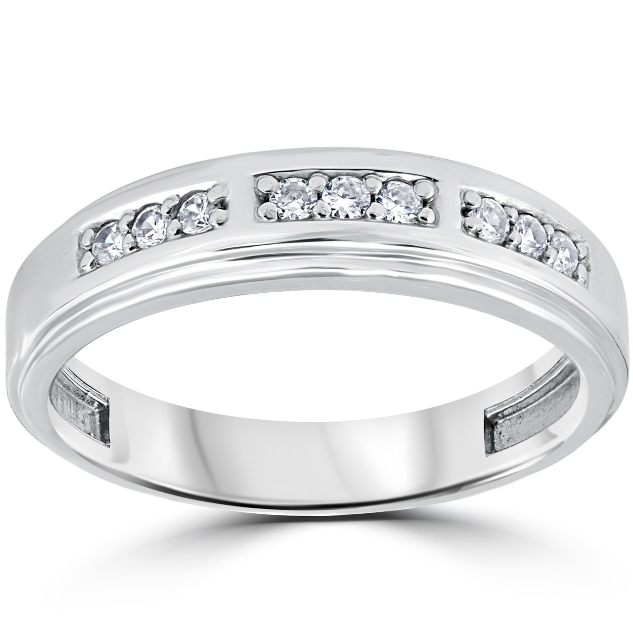 Bliss Diamond 1/4Ct Mens Round Diamond Polished Wedding Ring White Gold