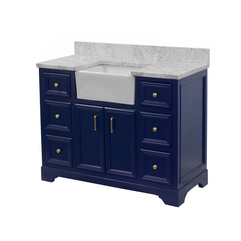 KitchenBathCollection Zelda 48" Farmhouse Bathroom Vanity with Carrara Marble Top