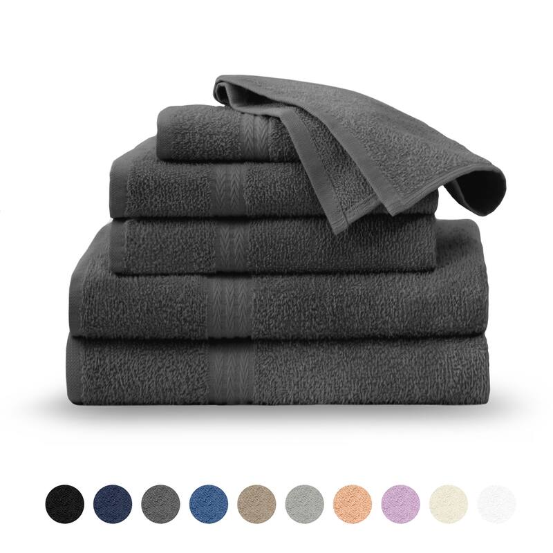Superior Miami 100% Cotton 6-Piece Towel Set - Lightweight & Quick Drying - 6-Piece - Charcoal