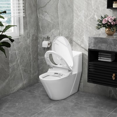 Luxury Smart Bidet Toilet Seat with Side Control Knob & Buttons, Heated Seat, Warm Water & Air Dryer, LED Nightlight, Elongated