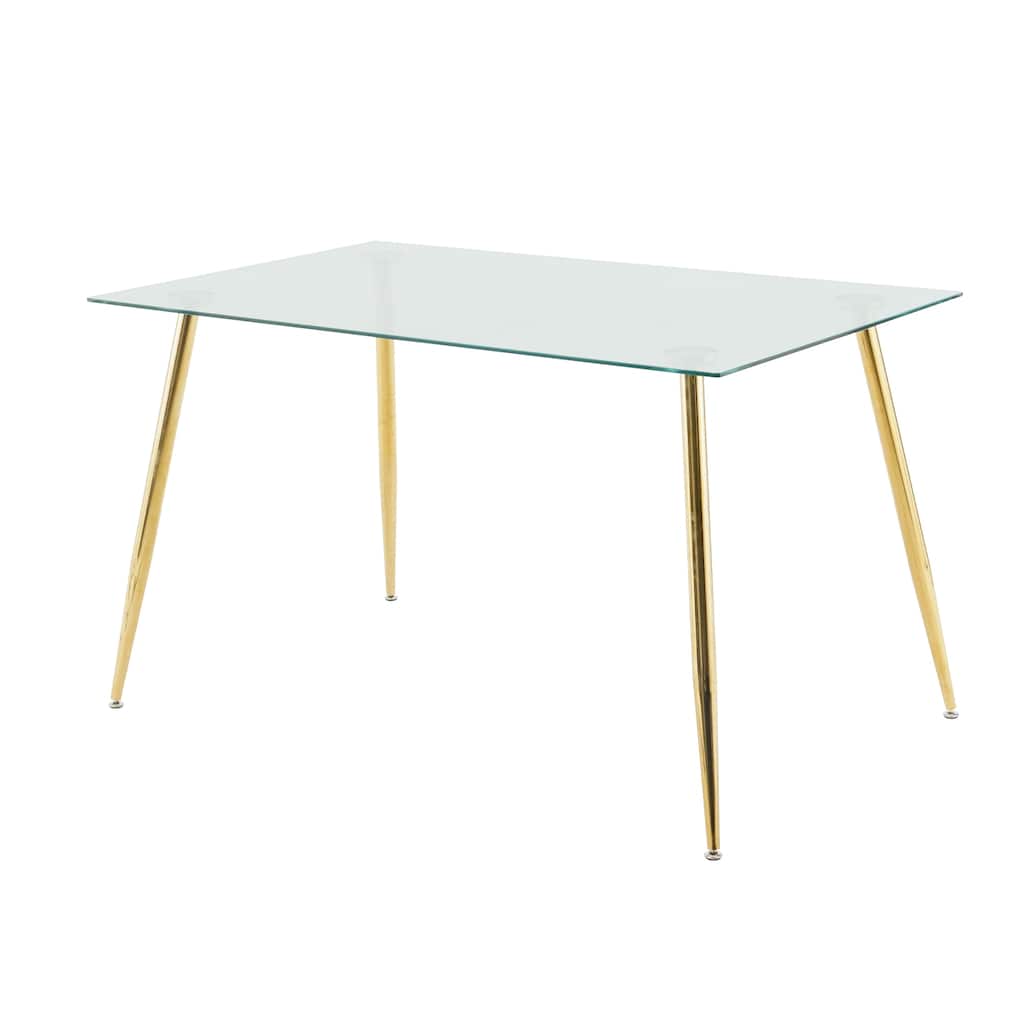 Modern Kitchen Glass Dining Table 51" Rectangular Tempered Glass Table Top, Clear Dining Table Metal Legs