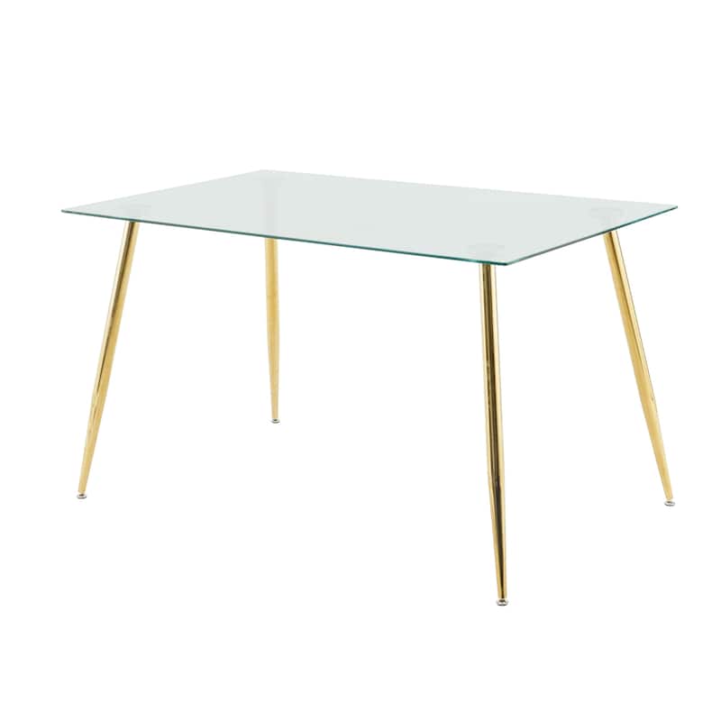 Modern Kitchen Glass Dining Table with Tempered Glass Table top,Metal Legs