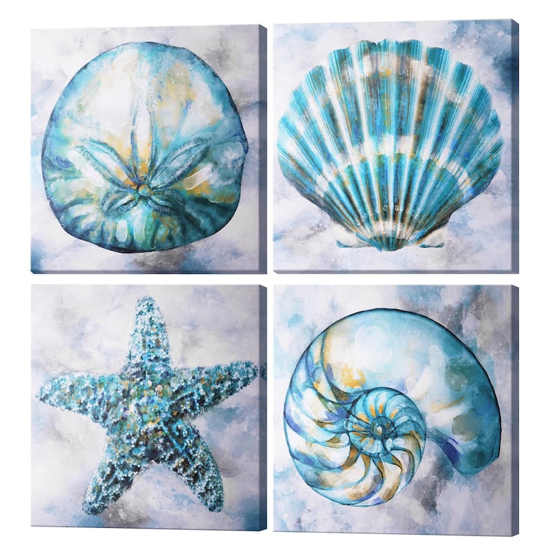 Elegant Shells Canvas Wall Art Decor Ocean Sea Print - 4 Piece Set