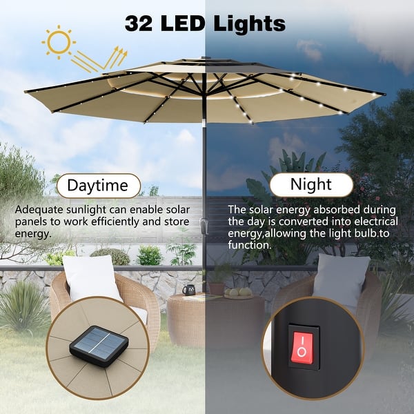 Heavy-Duty 3-Tier Sun Umbrella, 11FT Outdoor Crank Tilt Parasol