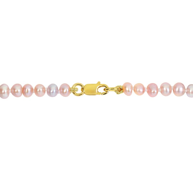 Miadora 3-4mm Pink Cultured Freshwater Pearl Bracelet Yellow Silver Clasp