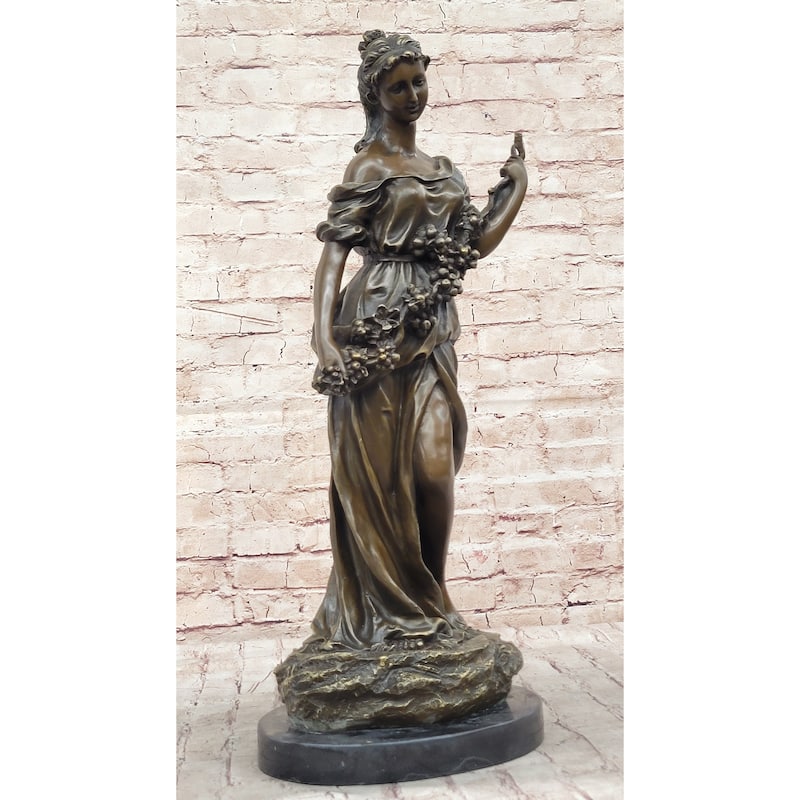 Clical Woman Harvesting Grapes Wine Bronze Sculpture Statue French Art Decor