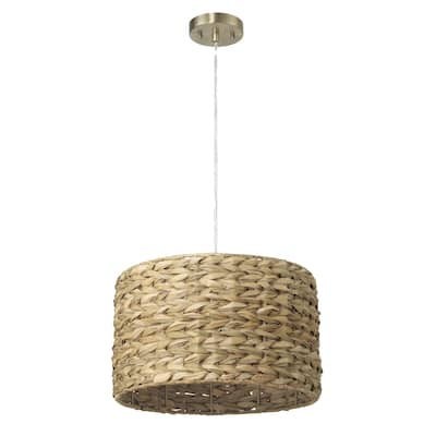Bella Metal and Handwoven Wicker Drum Ceiling Light - 16.0"L x 16.0"W x 10.0"H