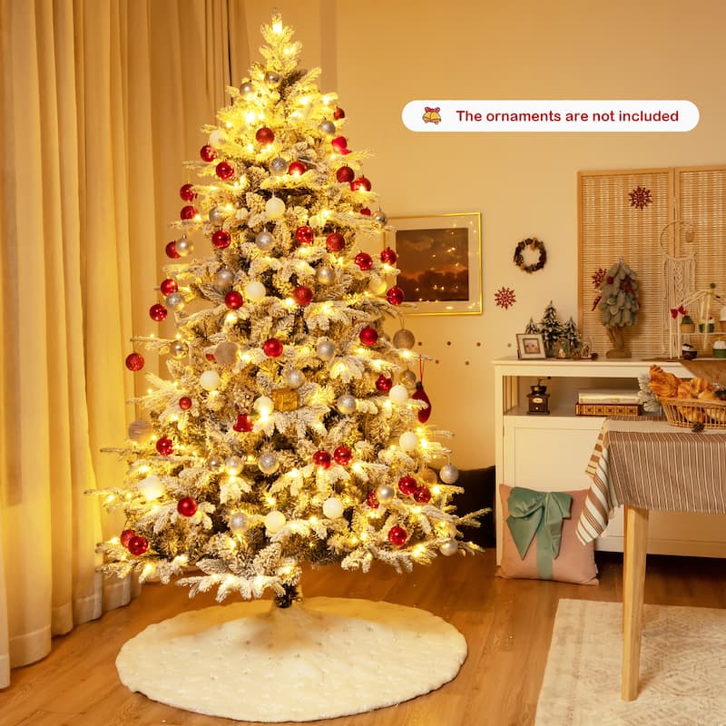 Gymax 4.5/6/7ft Snow Flocked Decoration Christmas Tree w/LED Lights &