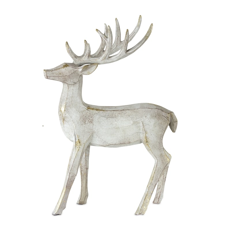 Set of 2 White and Gold Rustic Deer Table Top 13"
