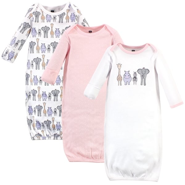 slide 1 of 1, Hudson Baby Infant Girl Cotton Long-Sleeve Gowns 3pk, Pink Safari 0-6 Months - Pink Safari