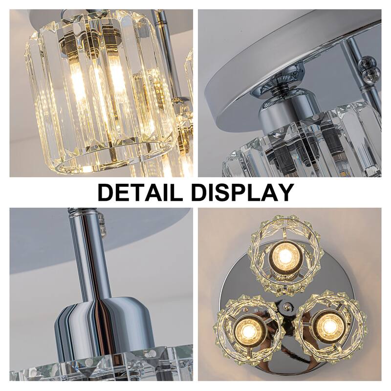 Starsky 3-Light Modern Glass Crystal Semi Flush Mount Ceiling Light
