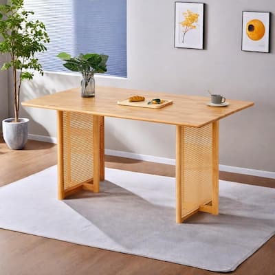 59" Chinese countryside retro Rubber Wood Table with Walnut Finish and Anti-Slip Feet