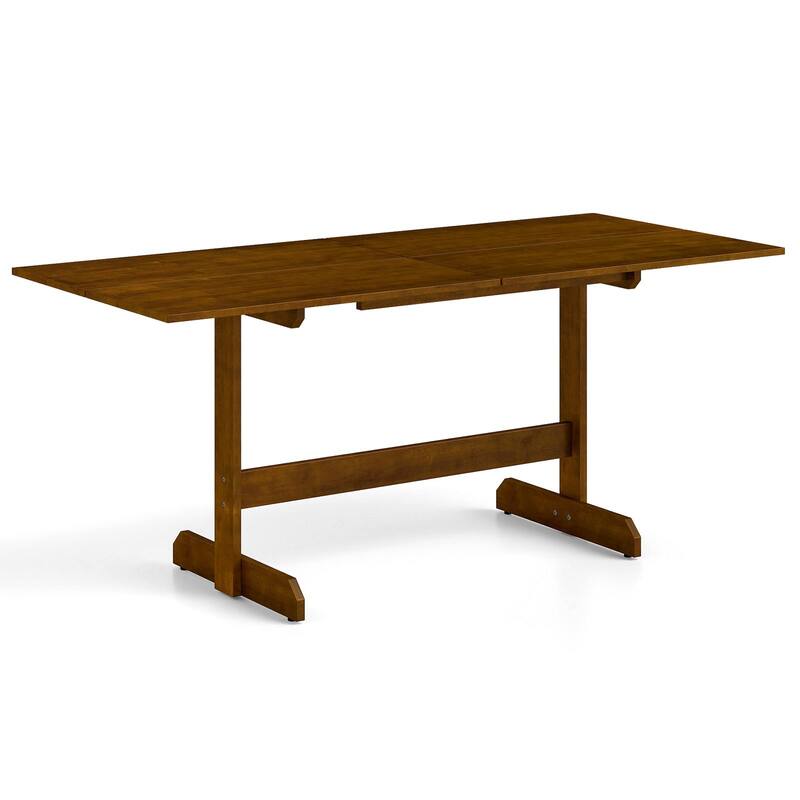 Gymax 71'' Farmhouse Dining Table w/ Rubber Wood Legs Wood Grain
