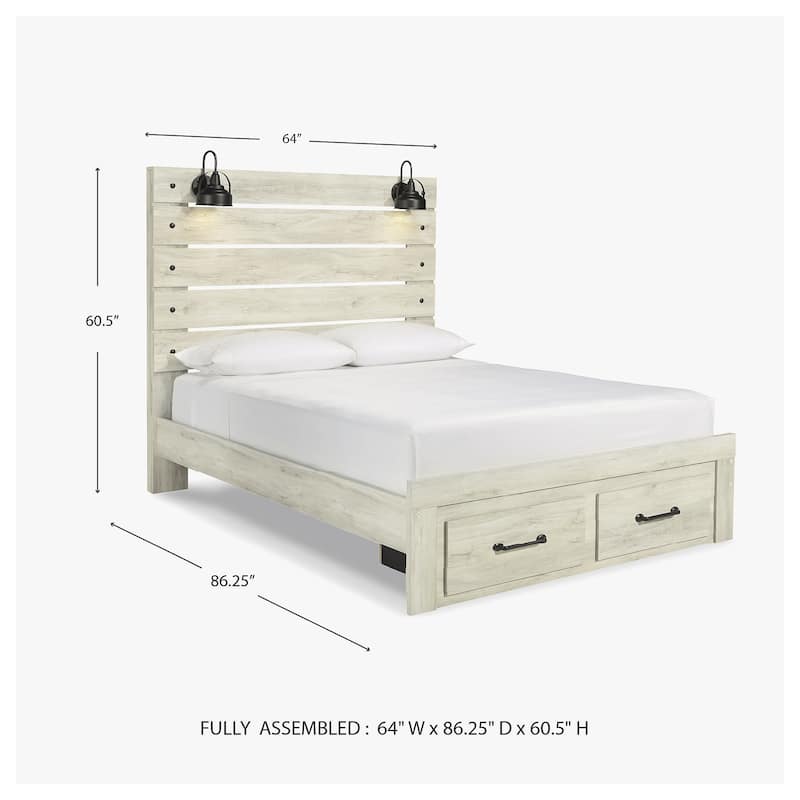 Cambeck Whitewashed Panel Bed w/ 2 Footboard Storage Drawers