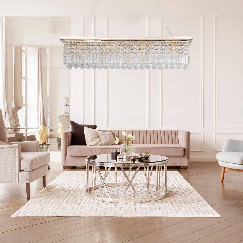 Modern Crystal Chandelier - 8-Light Rectangle Raindrop Pendant