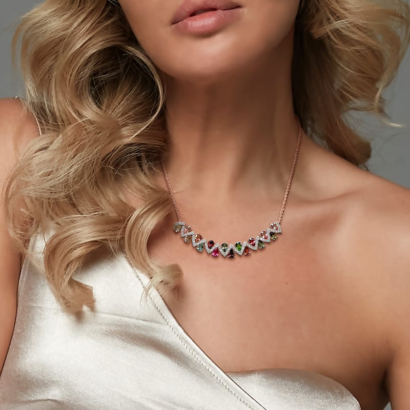 Miadora 10 1/7ct TGW Multi-Color Tourmaline 2 1/3ct TDW Diamond Necklace with Chain 14k Rose Gold