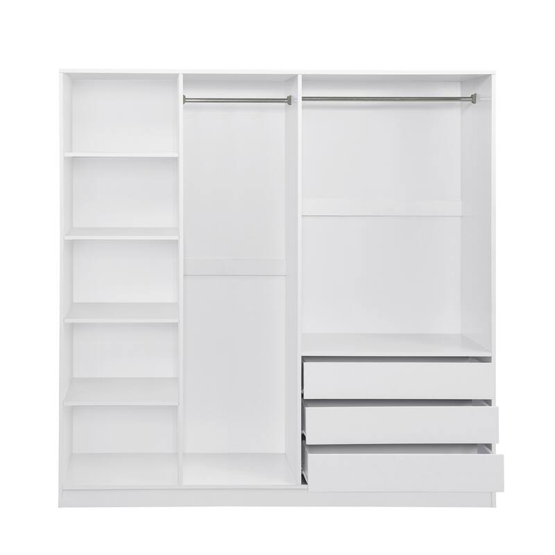 Open Armoire Wardrobe with 3 Drawers 67.70 Inch Freestanding Wardrobe with Clothes Rail Wooden Bedroom Storage Cabinet