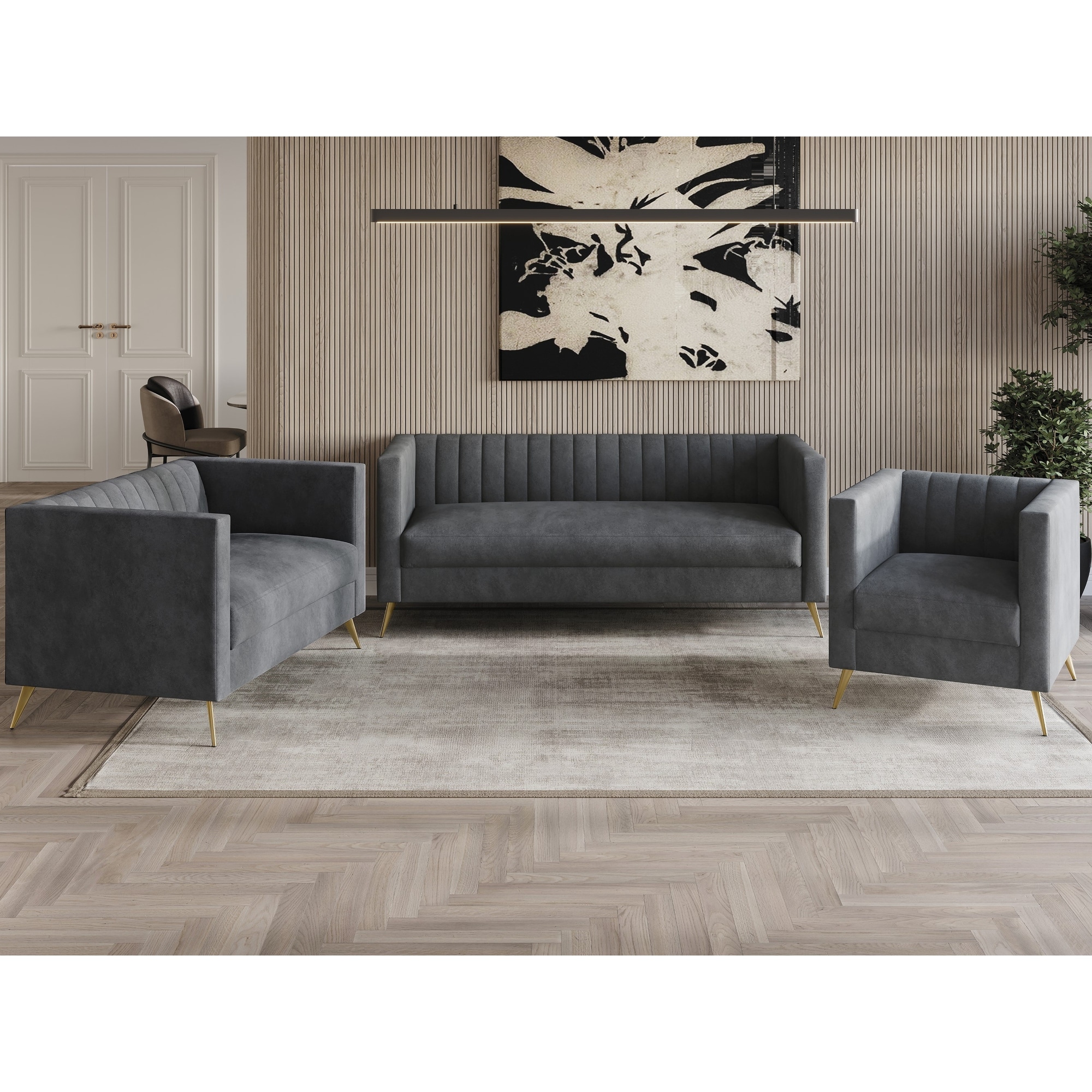 Clayfell Weiss Velvet Square Arm Chair/ Loveseat/ Sofa