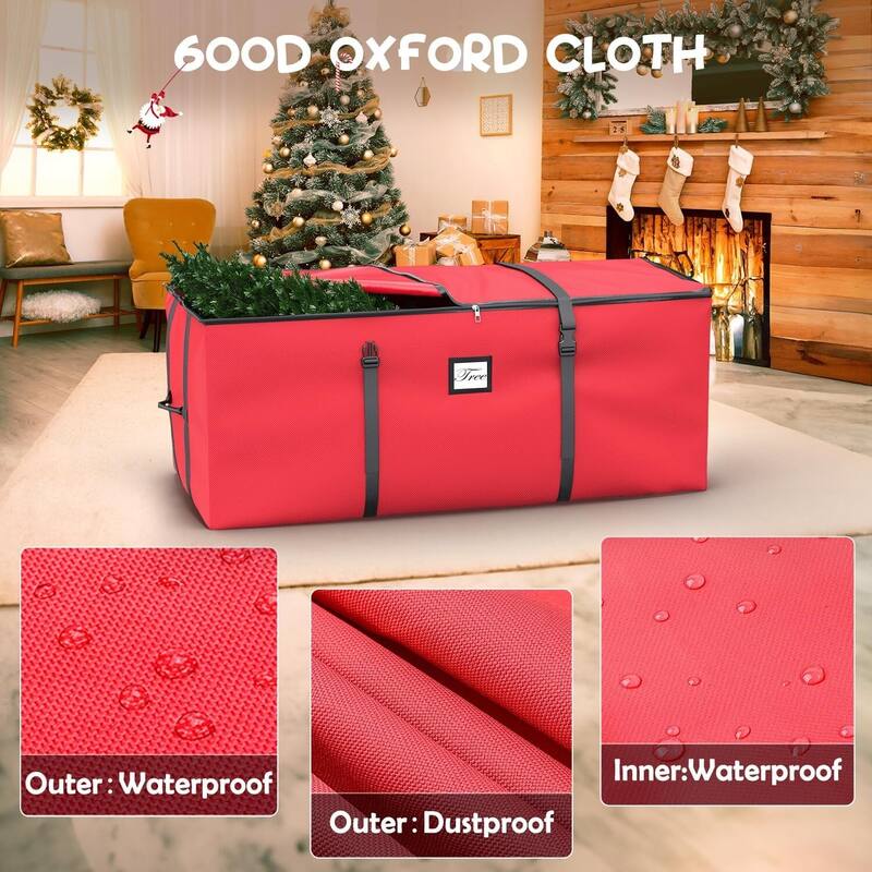 Red ChristmasTree Storage Sack Durable Oxford, Rollable & Adjustable with Handles