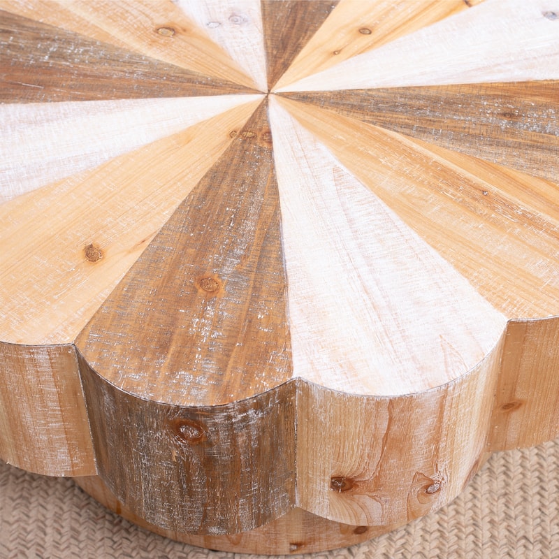 Roomfitters Rustic Flower Shaped Coffee Table, Distressed Manufactured Wood, Multicolor