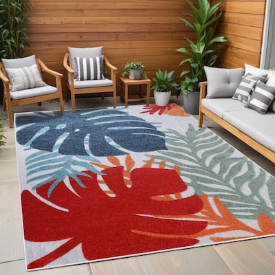 Superior Waikiki Modern Oversized Tropical Leaves Coastal Indoor Outdoor Area Rug