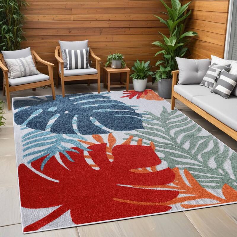 Superior Waikiki Tropical Leaves Indoor Outdoor Area Rug