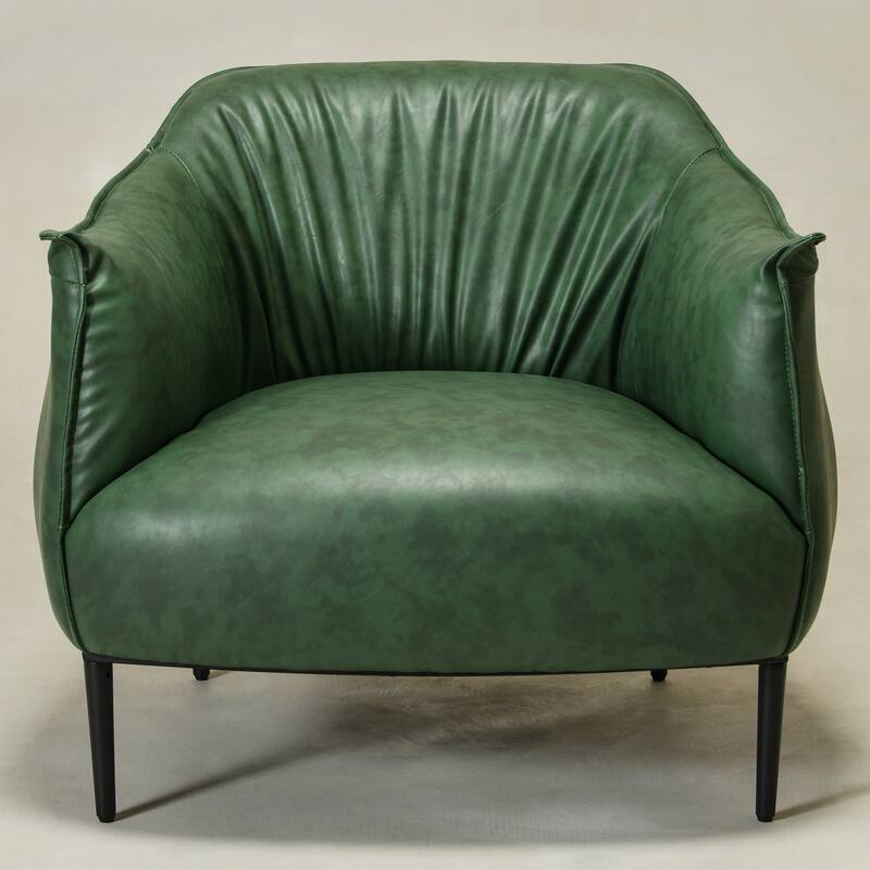 KINWELL 33" Wide Faux Vegan Leather Upholstery Barrel Accent Chair