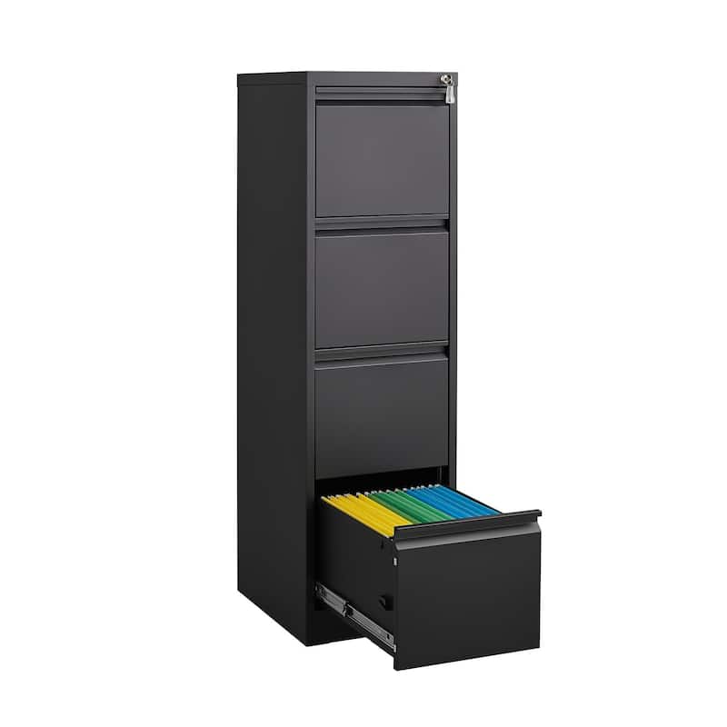 Modern Filing Cabinet, Vertical Filing Cabinet, Metal Filing Cabinet with 4 Drawers, for Home Office, Black