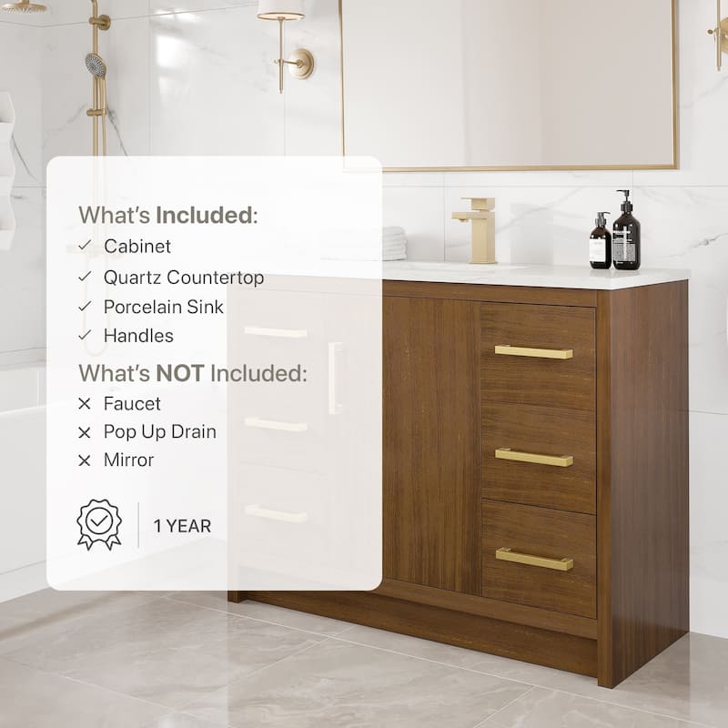 Eviva Curio Bath Vanity with WH Carrara Quartz Top and Undermount Sink