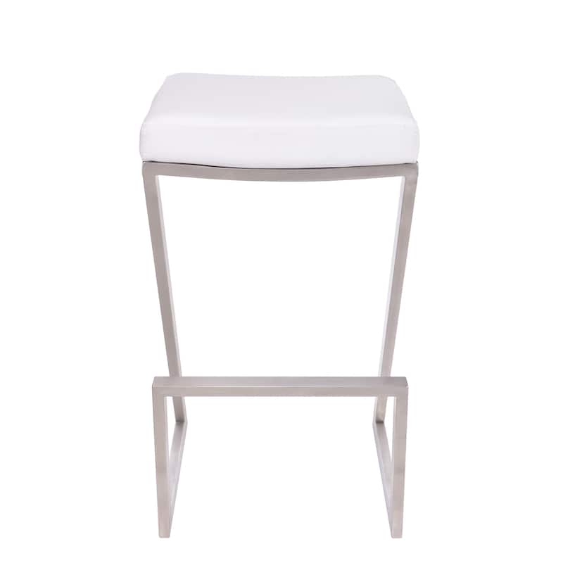 26" Contempo White Faux Leather and Stainless Backless Bar Stool - 26" x 17" x 17"