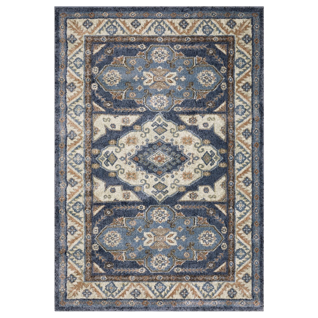 ROW Gemma Triple Medallion Traditional Blue/Rust Area Rug