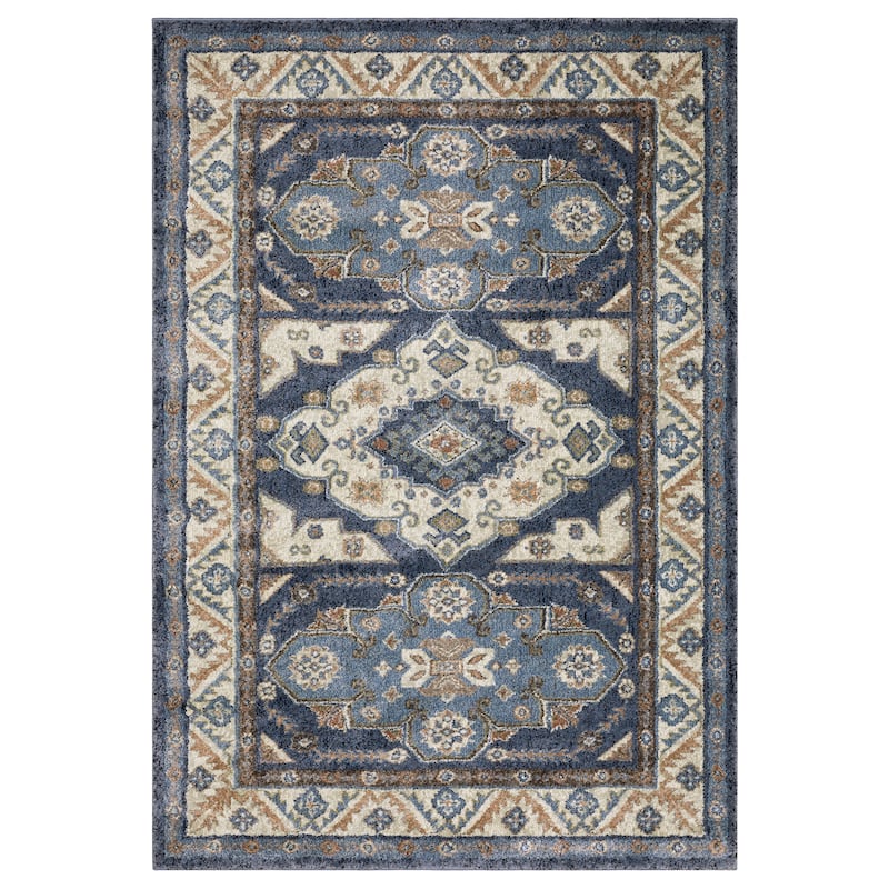 ROW Gemma Triple Medallion Traditional Blue/Rust Area Rug - 5'3" x 7'