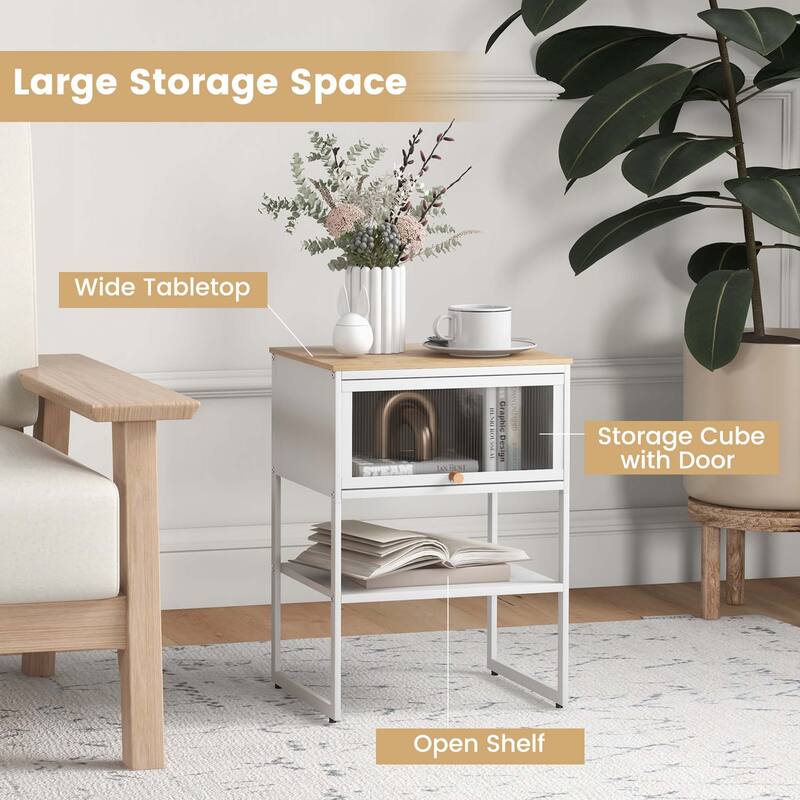 Costway 1/2 PCS Home Nightstand 3-Tier Storage Table with Open Shelf