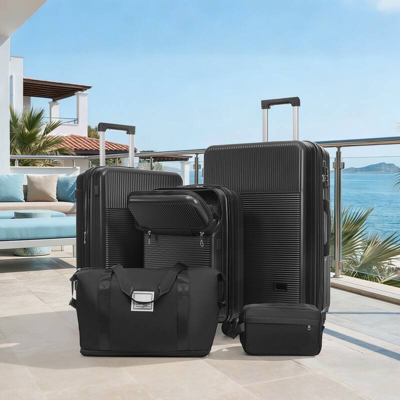 Luggage Sets 5 Piece with Half-opening, Hardside Carry On Suitcase Set with Double Spinner Wheel, with USB Port,TSA Locks
