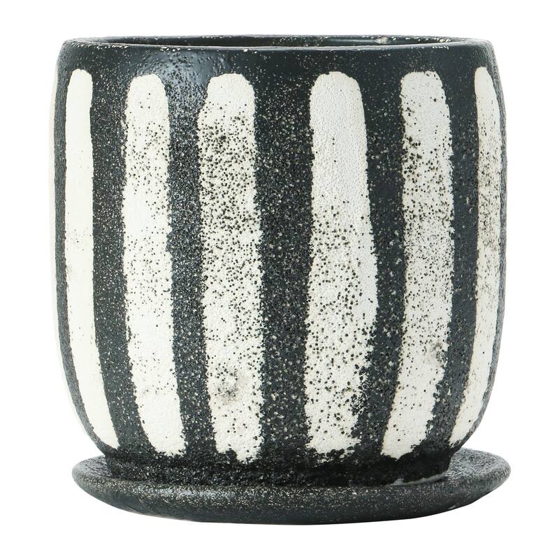 Hand-Painted Terra-cotta Planter with Saucer, Black & White, Set of 2 (Holds 6" Pot)